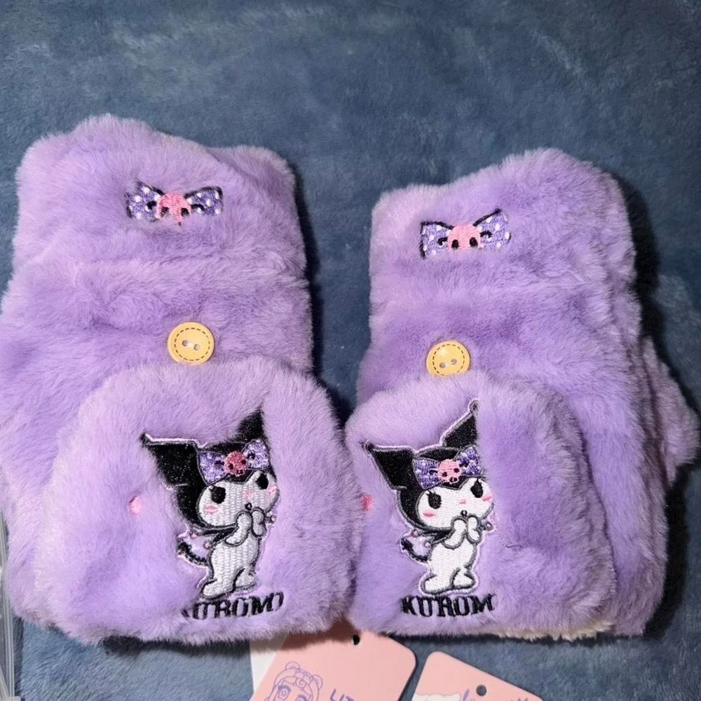 Kuromi purple convertible flip-top mittens